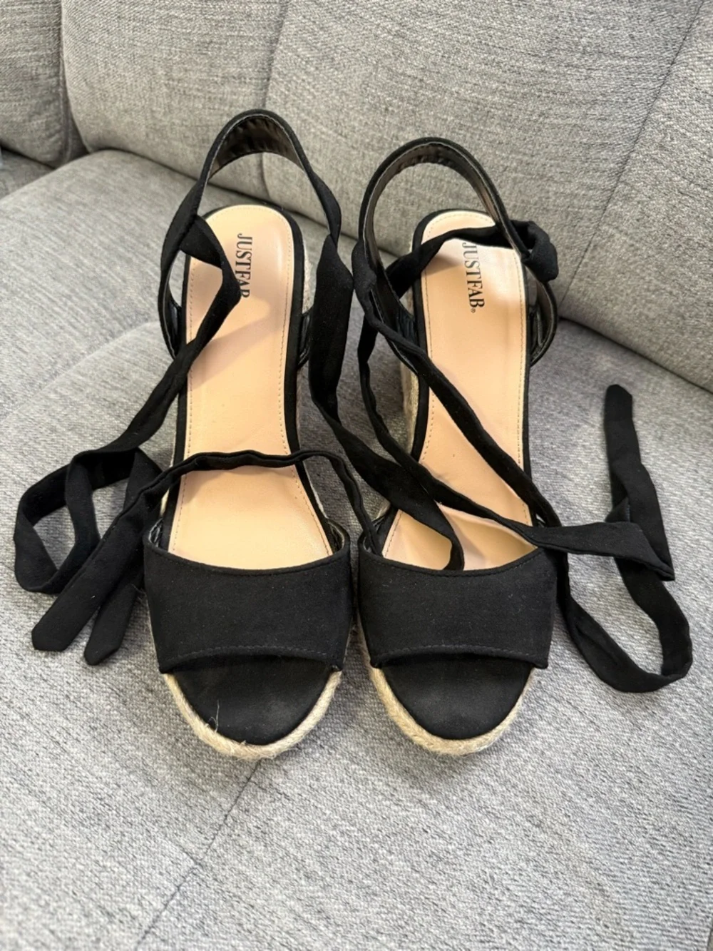 JustFab Cardi Black Tie-Up Espadrilles, Size 8.5